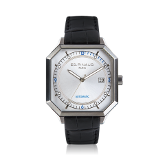 Automatic Watch - Steel Case, Silver Dial, Black Leather Strap